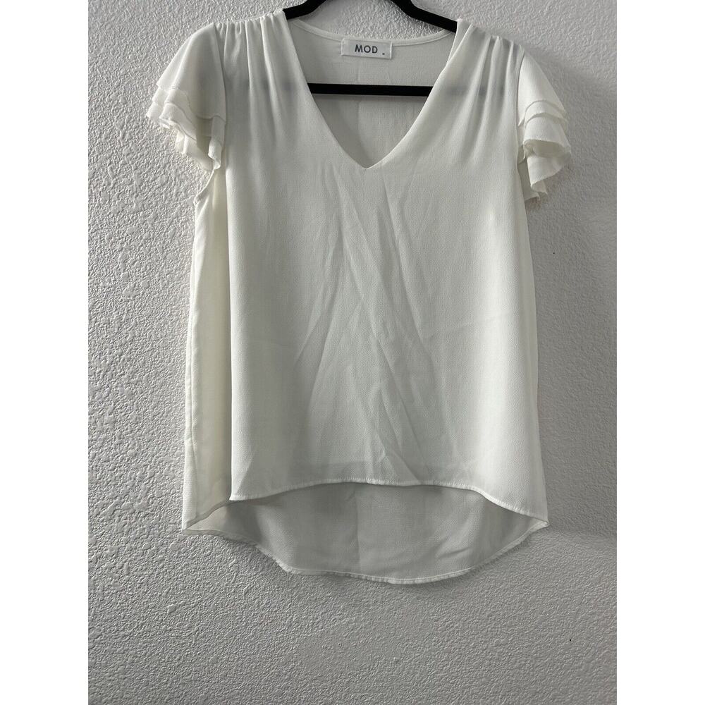 MOD Womans Short Tiered Sleeve‎ Crinkle Gauze Blouse Size M Ivory